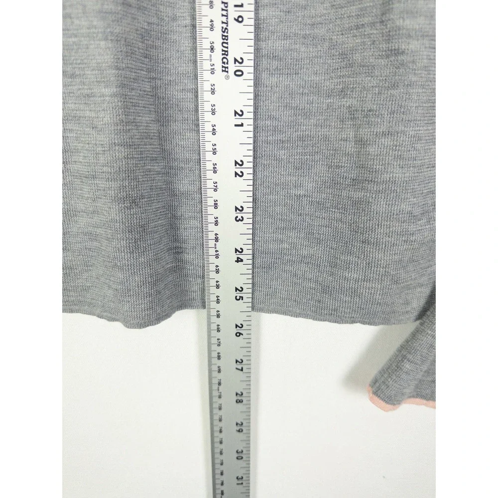 Tory Burch Merino Wool Crewneck Sweater Womens M Gray Bell Sleeve Gold Logo Quie